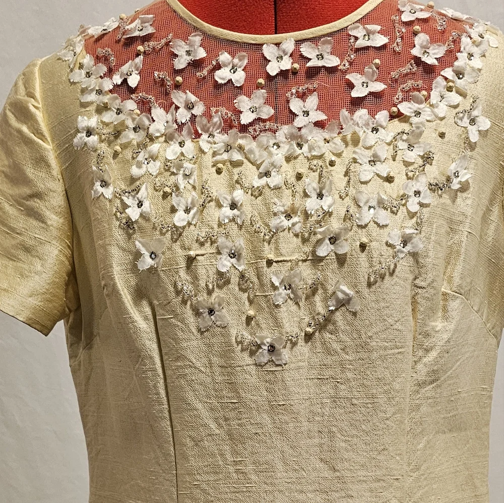 Size 8/10 Vintage Parues Feinstein Pale Yellow Dress - Picture 4 of 7